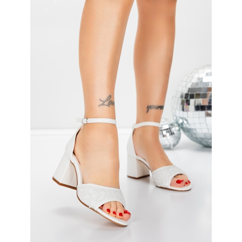 Sandale Dama cu Toc Gros 5XKK91 WHITE | MEI