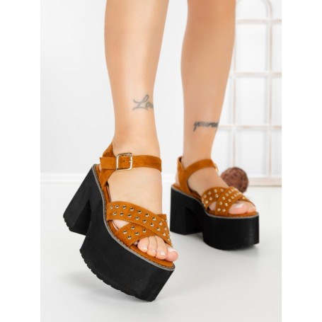 Sandale Dama cu Toc Gros si Platforma 20059CA CAMEL | STEPS HIGHER