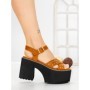 Sandale Dama cu Toc Gros si Platforma 20059CA CAMEL | STEPS HIGHER