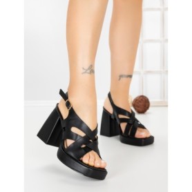 Sandale Dama cu Toc Gros si Platforma A30-98 BLACK | FESTISIMO