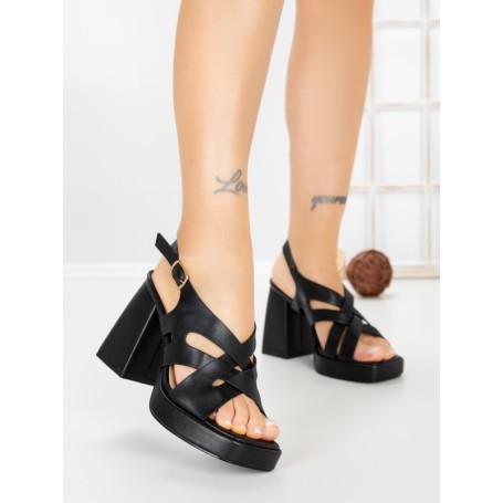 Sandale Dama cu Toc Gros si Platforma A30-98 BLACK | FESTISIMO