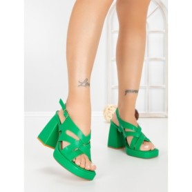 Sandale Dama cu Toc Gros si Platforma A30-98 GREEN | FESTISIMO