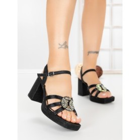Sandale Dama cu Toc Gros F20-83 BLACK | FESTISIMO