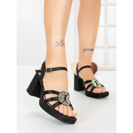 Sandale Dama cu Toc Gros F20-83 BLACK | FESTISIMO