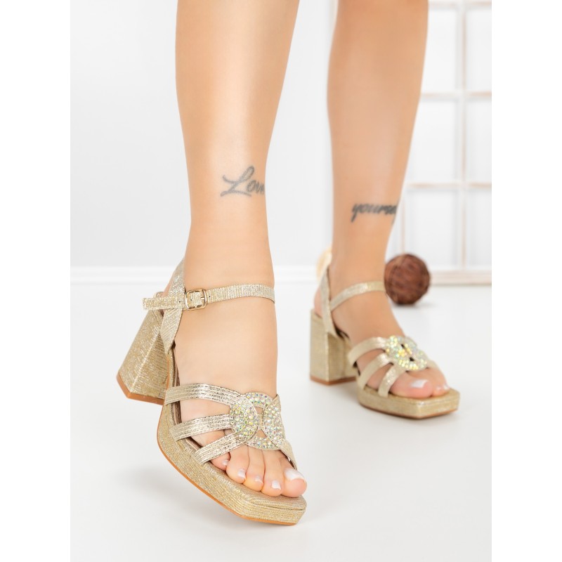Sandale Dama cu Toc Gros F20-83 GOLD | FESTISIMO