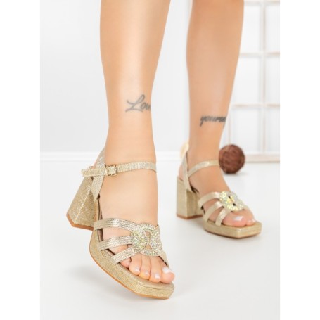 Sandale Dama cu Toc Gros F20-83 GOLD | FESTISIMO