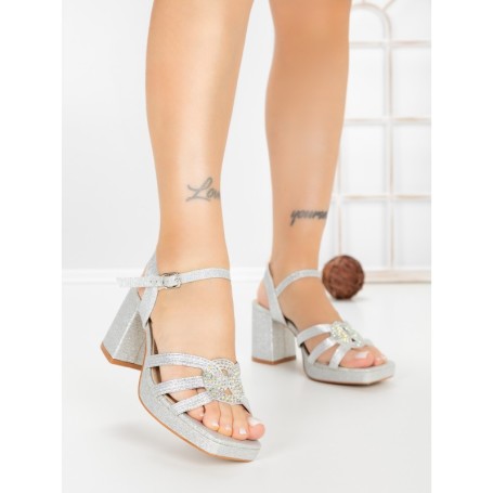 Sandale Dama cu Toc Gros F20-83 SILVER | FESTISIMO