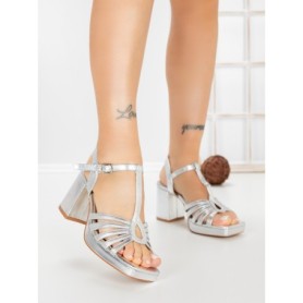 Sandale Dama cu Toc Gros F20-59 SILVER | FESTISIMO