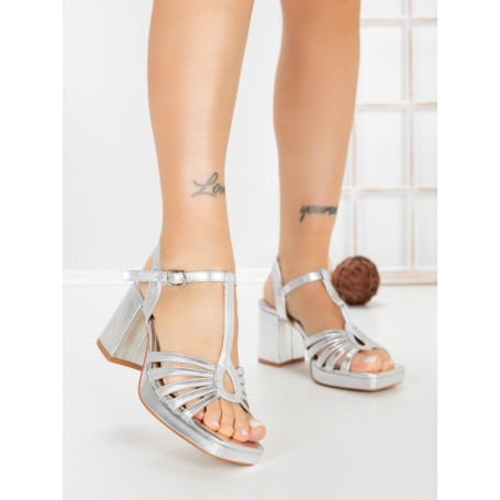 Sandale Dama cu Toc Gros F20-59 SILVER | FESTISIMO