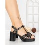 Sandale Dama cu Toc Gros F20-59 BLACK | FESTISIMO