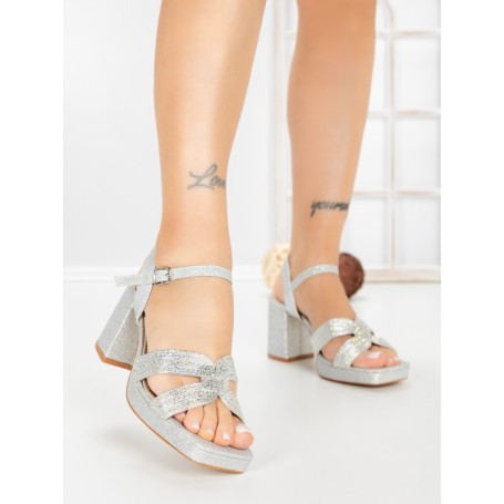 Sandale Dama cu Toc Gros F20-85 SILVER | FESTISIMO