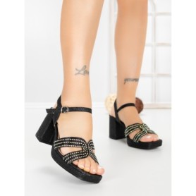 Sandale Dama cu Toc Gros F20-85 BLACK | FESTISIMO