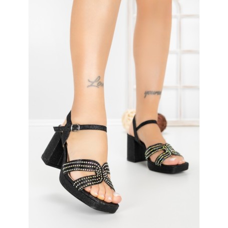 Sandale Dama cu Toc Gros F20-85 BLACK | FESTISIMO