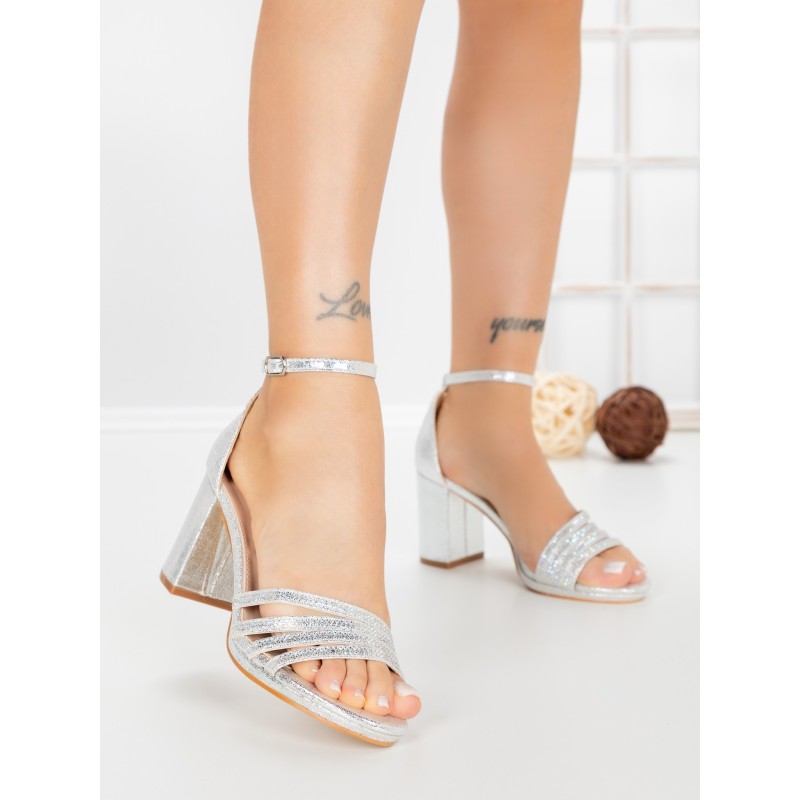 Sandale Dama cu Toc Gros A30-97 SILVER | FESTISIMO