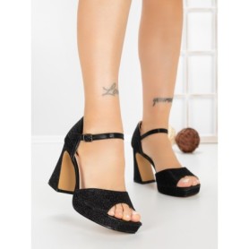 Sandale Dama cu Toc Gros W18-53 BLACK | FESTISIMO