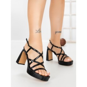 Sandale Dama cu Toc Gros W18-99 BLACK | FESTISIMO