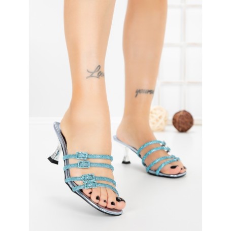 Papuci Dama cu Toc Subtire HM13-20 LIGHT BLUE | CINK ME
