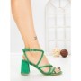 Sandale Dama cu Toc Gros V7-86 GREEN | VIVIRICH
