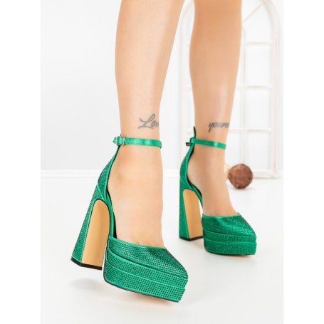 Pantofi cu Toc gros si Platforma LD-1167 GREEN | L.DAY