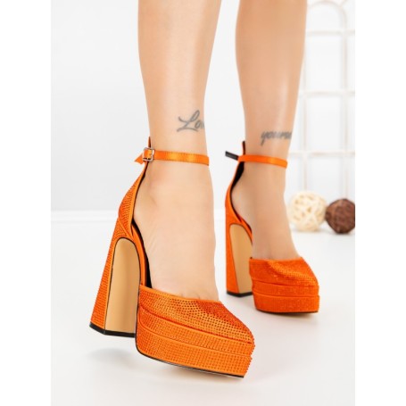 Pantofi cu Toc gros si Platforma LD-1167 ORANGE | L.DAY