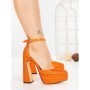 Pantofi cu Toc gros si Platforma LD-1167 ORANGE | L.DAY