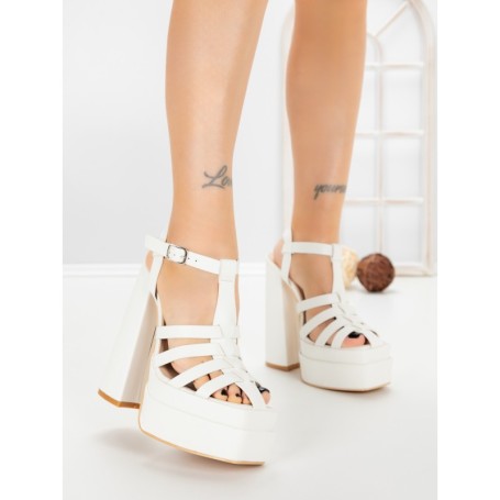 Sandale Dama cu Toc Gros si Platforma TOT-138 WHITE | L.DAY