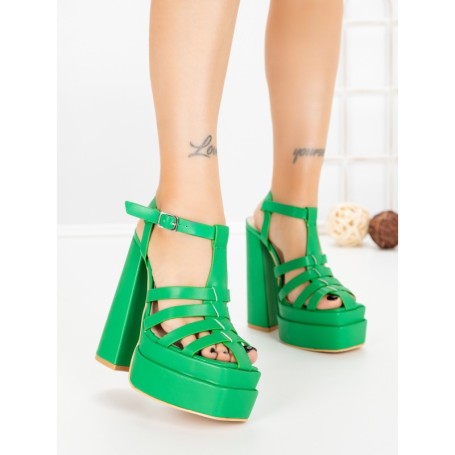Sandale Dama cu Toc Gros si Platforma TOT-138 GREEN | L.DAY