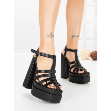 Sandale Dama cu Toc Gros si Platforma TOT-138 BLACK | L.DAY
