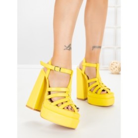Sandale Dama cu Toc Gros si Platforma TOT-138 YELLOW | L.DAY