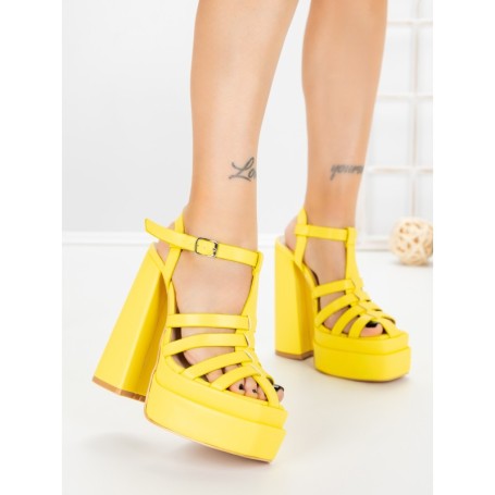 Sandale Dama cu Toc Gros si Platforma TOT-138 YELLOW | L.DAY