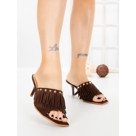 Papuci Dama cu Toc Subtire L6-95-4 BROWN | ABLOOM