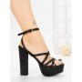 Sandale Dama cu Toc Gros si Platforma K697 BLACK | ABLOOM