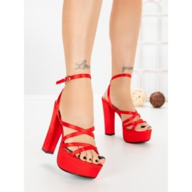 Sandale Dama cu Toc Gros si Platforma K697 RED | ABLOOM