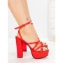 Sandale Dama cu Toc Gros si Platforma K697 RED | ABLOOM