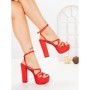 Sandale Dama cu Toc Gros si Platforma K697 RED | ABLOOM