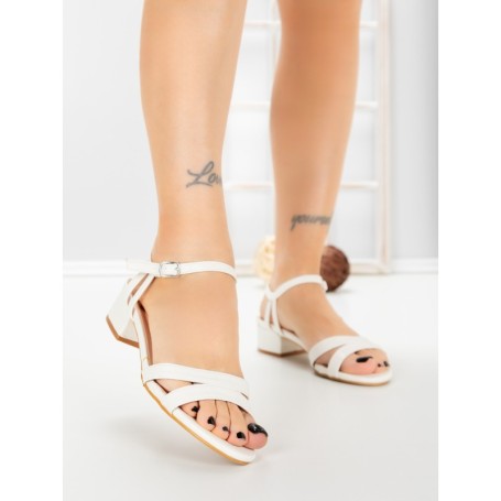 Sandale Dama cu Toc Gros LL-04 WHITE | FESTISIMO