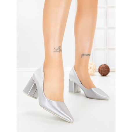 Pantofi cu Toc Gros G60-11 SILVER | FESTISIMO