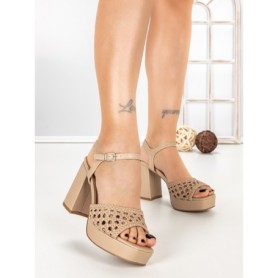 Sandale Dama cu Toc Gros 5LE78 BEIGE | MEI