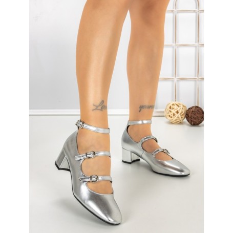 Pantofi cu Toc Gros H003 SILVER | L.DAY