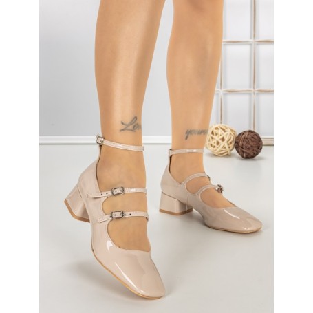 Pantofi cu Toc Gros TOT-159 BEIGE | L.DAY