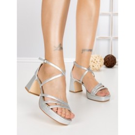 Sandale Dama cu Toc Gros RB-2331 SILVER | BUONAROTTI