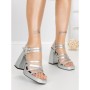 Sandale Dama cu Toc Gros si Platforma 2S-2388 SILVER | BUONAROTTI