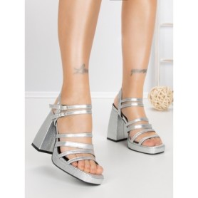 Sandale Dama cu Toc Gros si Platforma 2S-2388 SILVER | BUONAROTTI