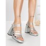 Sandale Dama cu Toc Gros si Platforma 2S-2388 SILVER | BUONAROTTI