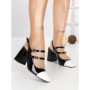 Pantofi cu Toc Gros B-3371 WHITE-BLACK | BUONAROTTI