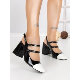 Pantofi cu Toc Gros B-3371 WHITE-BLACK | BUONAROTTI