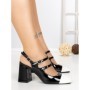 Pantofi cu Toc Gros B-3371 WHITE-BLACK | BUONAROTTI