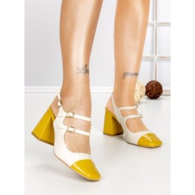 Pantofi cu Toc Gros B-3371 YELLOW-WHITE | BUONAROTTI