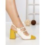 Pantofi cu Toc Gros B-3371 YELLOW-WHITE | BUONAROTTI