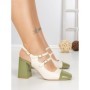 Pantofi cu Toc Gros B-3371 GREEN-WHITE | BUONAROTTI